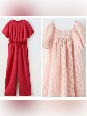 Bundle of 3 items - Zara: 13/14 Y Red Jumpsuit, Light Pink Dress & sweatshirt